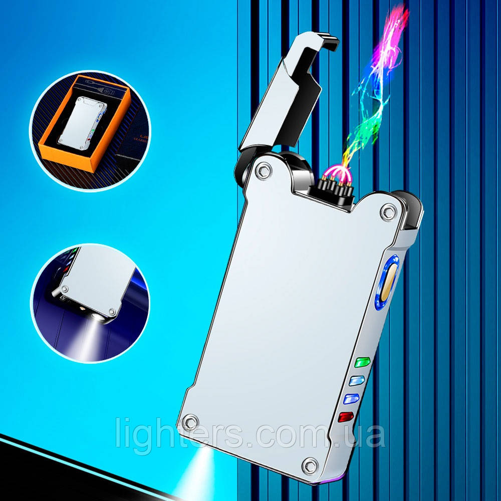 Запальничка usb 2 дуги з ліхтариком у подарунковому пакованні LG-670Gray, фото 1