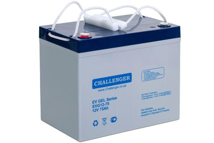Тягова акумуляторна батарея Challenger EVG-12-75 Gel, 12V 75Ah, під клему F11(M6), ( 260 х 169 х 211 )