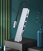 Док станція Deepfox-2120 7 в 1 USB Type-C концентратор для ноутбука 7 портів HDMI картридер, фото 7