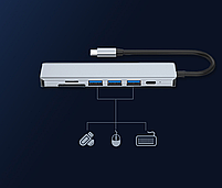 Док станція Deepfox-2120 7 в 1 USB Type-C концентратор для ноутбука 7 портів HDMI картридер, фото 8