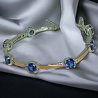 Женский серебряный браслет с золотыми пластинами и танзанитами