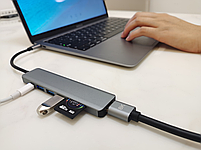 Док станція Deepfox-2120 7 в 1 USB Type-C концентратор для ноутбука 7 портів HDMI картридер, фото 10