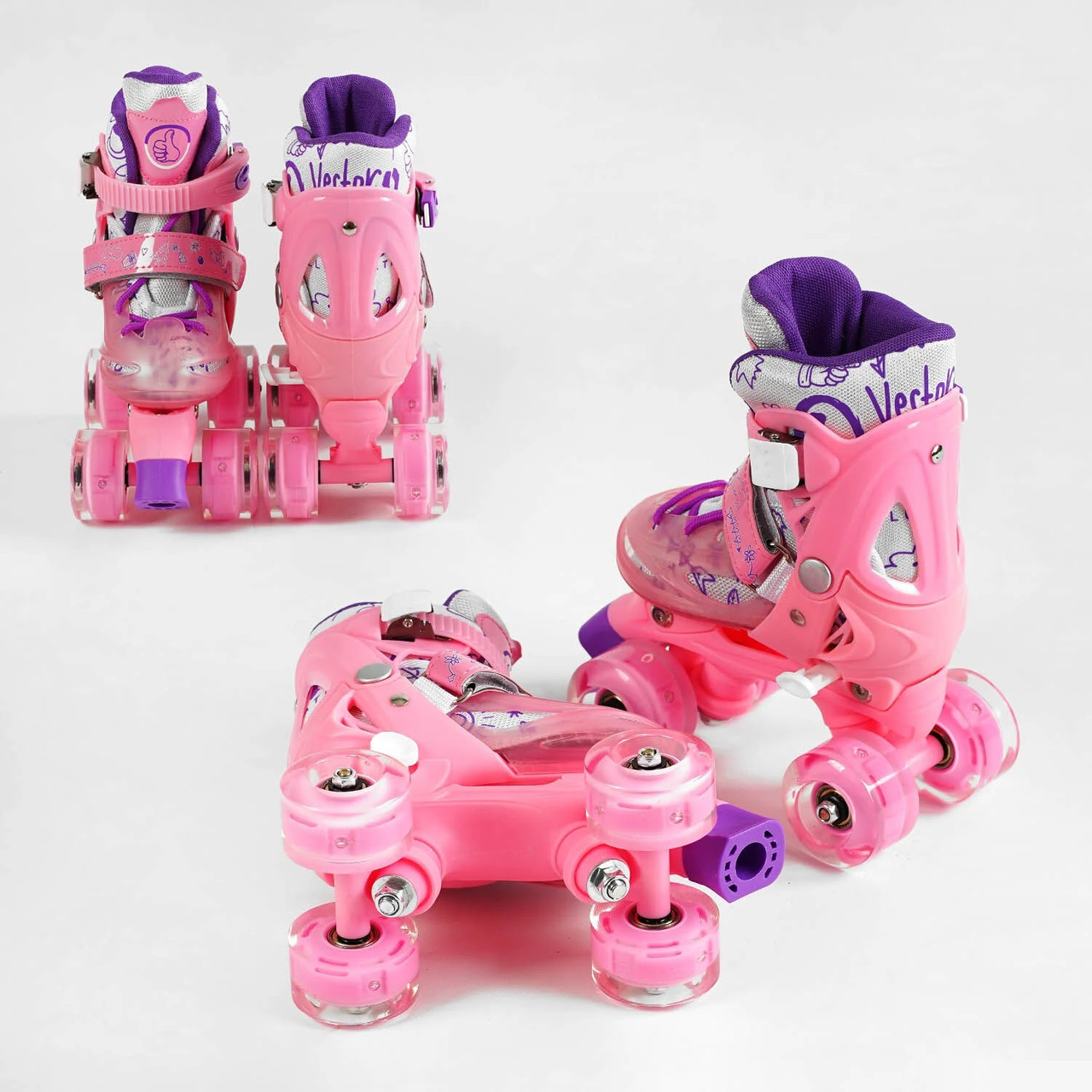 Ролики чотириколісні дитячі 12188-XS розмір 27-30 Рожеві, колеса PU безшумні, ролики квади для початківців