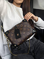 Темно-коричневая женская сумка с цепочкой Louis Vuitton, компактная кожаная сумка Луи Виттон через плечо