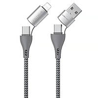 Кабель WK WDC-112 4-in-1 USB + USB Type-C - USB Type-C + Lightning (M/M), 1 м, Silver (6941027619254)