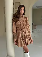 Бежевое платье распашонка коттон