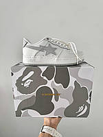 Женские кроссовки A BATHING APE BAPE STA x JJJJound WHITE / GREY белые кожа бэйп