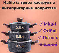 Набор из 3 кастрюль с крышками из алюминия с антипригарным покрытием и толстым дном