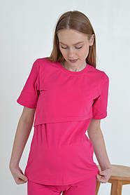 Футболка вільного крою для вагітних та годуючих із секретом годування 42 Lara Mumlove Фуксія