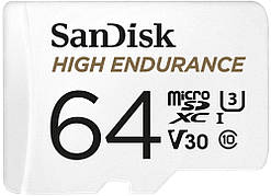 Карта пам'яті SanDisk microSD 64GB C10 UHS-I U3 V30 R100/W40MB/s High Endurance (SDSQQNR-064G-GN6IA)
