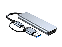 USB хаб Deepfox 2103TU C/Type A 5 в 1 алюмінієвий hub картридер аудіо, фото 10