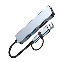 USB хаб Deepfox 2103TU C/Type A 5 в 1 алюмінієвий hub картридер аудіо, фото 11