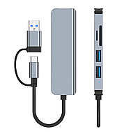 USB хаб Deepfox 2103TU C/Type A 5 в 1 алюмінієвий hub картридер аудіо, фото 7