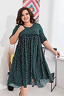Стильное летнее платье в горох больших размеров зеленое. Размер 48-50, 52-54, 56-58, 60-62