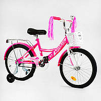 Велосипед детский двухколёсный для девочки 5-8 лет 18 дюймов с корзинкой и багажником "CORSO" CL-18097