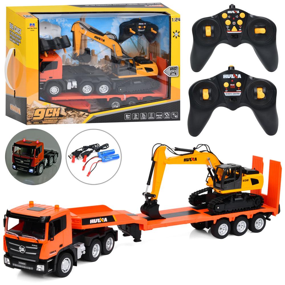 Будтехніки 1319 радіокер.2.4G (пульт 2шт), набір ігровий, 2шт (трейлер, екскав.), акумулятор, USB, 2 кольори, кор., фото 1