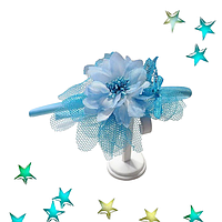 Обруч для волосся квіти з фатином Аrkos (Блакитний)