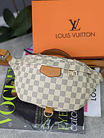 Женская сумка бананка Louis Vuitton Поясная женская сумочка Луи Витон Бежевая клетка бананка Луи Виттон Бежевый