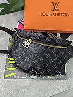 Женская сумка бананка Louis Vuitton Поясная женская сумочка Луи Витон Классическая черная Луи Виттон Классический черный