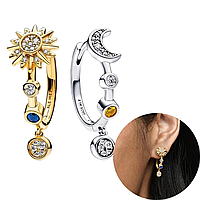 Серебряный комплект украшений в стиле Pandora 2 кольца и серьги 925 проба Sun&Moon Солнце и Луна Пандора