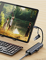Док-станція Deepfox-2208TU 5 в 2 USB Type-C/Type-A концентратор 5 портів Мережева карта RJ45 Ethernet LAN адаптер 1000 Мбит/с, фото 5