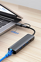 Док-станція Deepfox-2208TU 5 в 2 USB Type-C/Type-A концентратор 5 портів Мережева карта RJ45 Ethernet LAN адаптер 1000 Мбит/с, фото 3