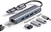 Док-станція Deepfox-2208TU 5 в 2 USB Type-C/Type-A концентратор 5 портів Мережева карта RJ45 Ethernet LAN адаптер 1000 Мбит/с, фото 7