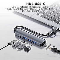 Док-станція Deepfox-2208TU 5 в 2 USB Type-C/Type-A концентратор 5 портів Мережева карта RJ45 Ethernet LAN адаптер 1000 Мбит/с, фото 11