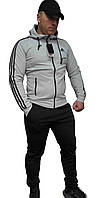 Спортивный костюм мужской Adidas с капюшоном (ткань дайвинг, брюки с манжетом) белый с черным