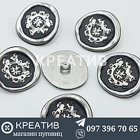 Пуговица металлическая 40р 25мм серебряный герб в черной заливке на ножке 100шт (30$)