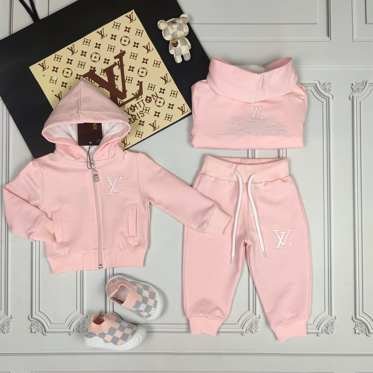 Дитячий рожевий спортивний костюм з капюшоном Louis Vuitton для дівчинки