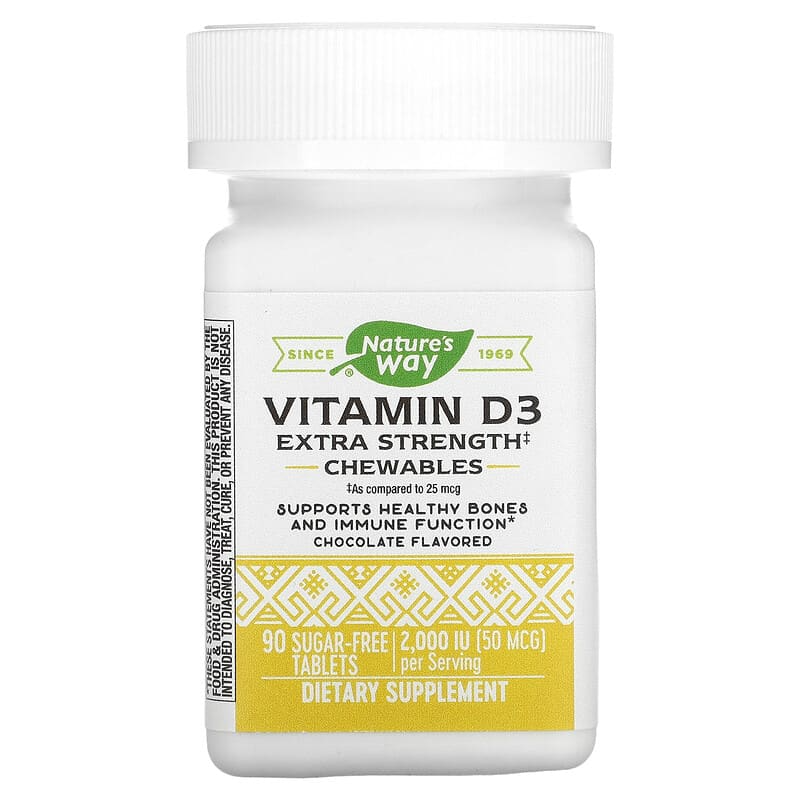 Вітамін D3 Nature's Way "Vitamin D3" смак шоколад, 2000 МО (90 жувальних таблеток без цукру), фото 1