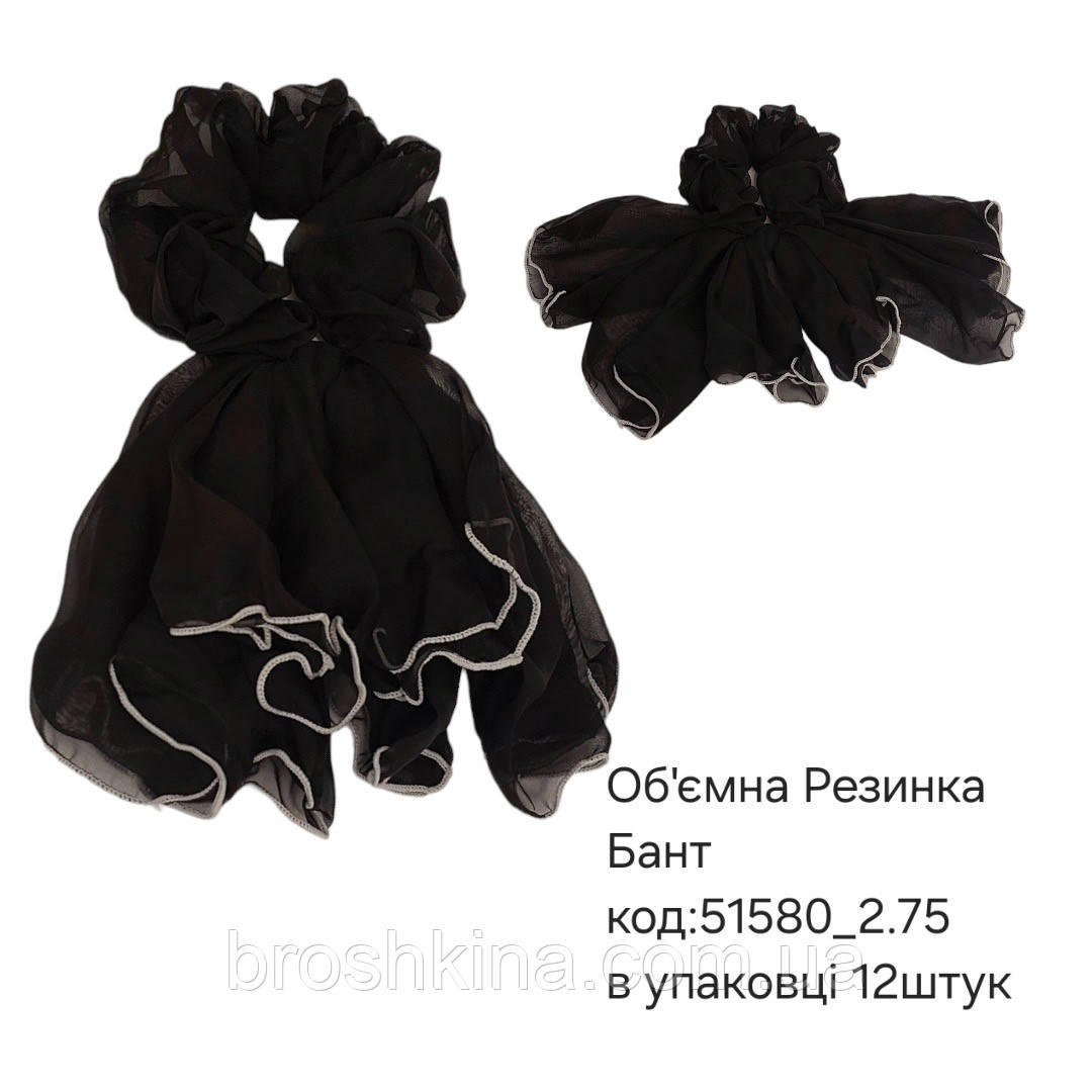 Об'ємна гумка шифон БАНТ ЧОРНИЙ, фото 1