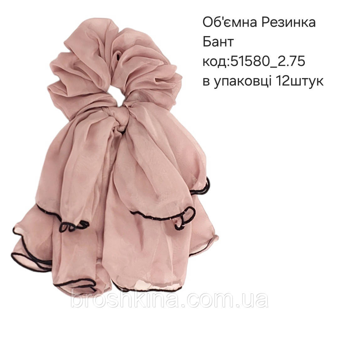 Об'ємна гумка шифон БАНТ ПУДРА, фото 1