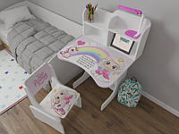 Парта дитяча зростаюча Дівчинка з єдиноріжкою для дівчинки зі стільцем та пеналом під стільницею