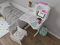 Парта дитяча зростаюча Модна Дівчинка для дівчинки зі стільцем та пеналом під стільницею