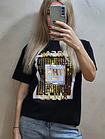 Стильная модная футболка "Квадрат ПАЙЕТКИ" Производитель Турция Коттон S M L Цвета 2 Принт как на фото