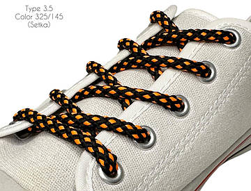 Шнурки для взуття 60см Чорний+помаранчевий круглі Сітка 5мм поліестер