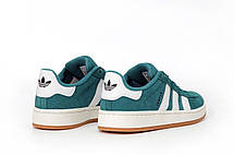 Чоловічі і жіночі кросівки Adidas Campus Green White Адідас Кампус зелені замшеві демісезон унісекс, фото 5