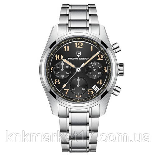 Кварцовий водонепроникний (100м) годинник з хронографом Pagani Design PD-1773 Silver-Black, фото 1