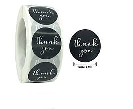 Наліпки на бобіні "Thank you" срібна на чорному 500шт/рул., діаметр 2,5 см