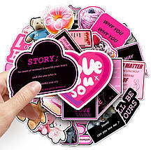 Набір вінілових наклейок стикерів Стикерпак Рожевий Стиль Стікербомбінг на авто телефон 50 шт., фото 5