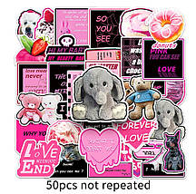 Набір вінілових наклейок стикерів Стикерпак Рожевий Стиль Стікербомбінг на авто телефон 50 шт., фото 4