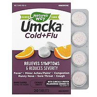 Средство от простуды и гриппа Nature's Way "Umcka Cold+Flu" на основе пеларгонии, вкус апельсина (20 таблеток)