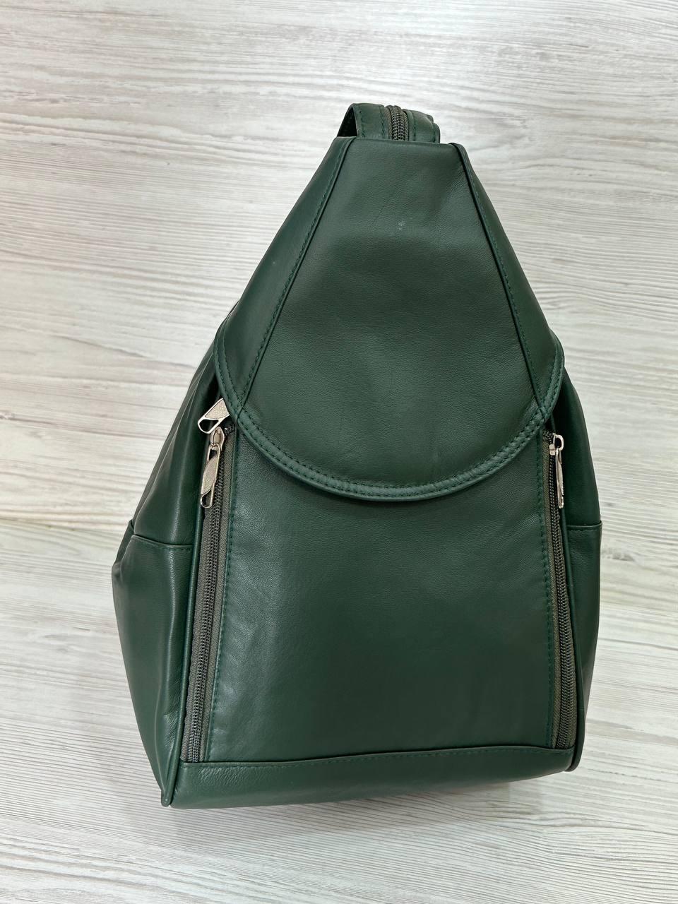Жіночий рюкзак сумка зелений натуральна шкіра 203044