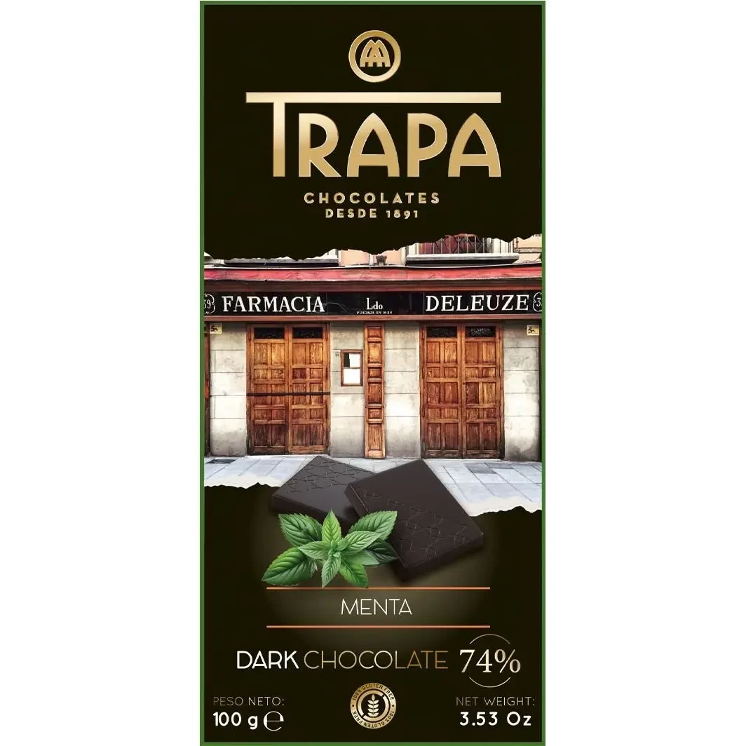 Шоколад Trapa Dark Chocolate 74% чорний з м'ятною начинкою,100 г