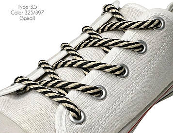 Шнурки для взуття 70см Чорний+бежевий круглі Спіраль 5мм поліестер