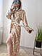 Жіночий теплий довгий халат із поясом і капюшоном бежевий ТУРЦІЯ, фото 5