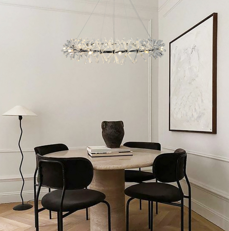 Підвісна срібляста люстра ALMA з кришталевими паличками діаметром 60см і 80см, фото 1