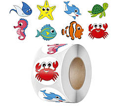 Наліпки на бобіні "Морські 2" 500шт/рул., діаметр 2,5 см